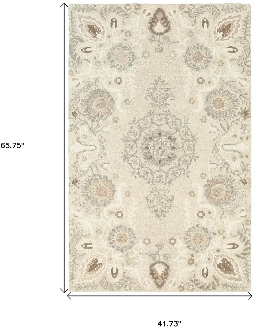 Sand Wool Floral Hand Tufted Area Rug Photo 3