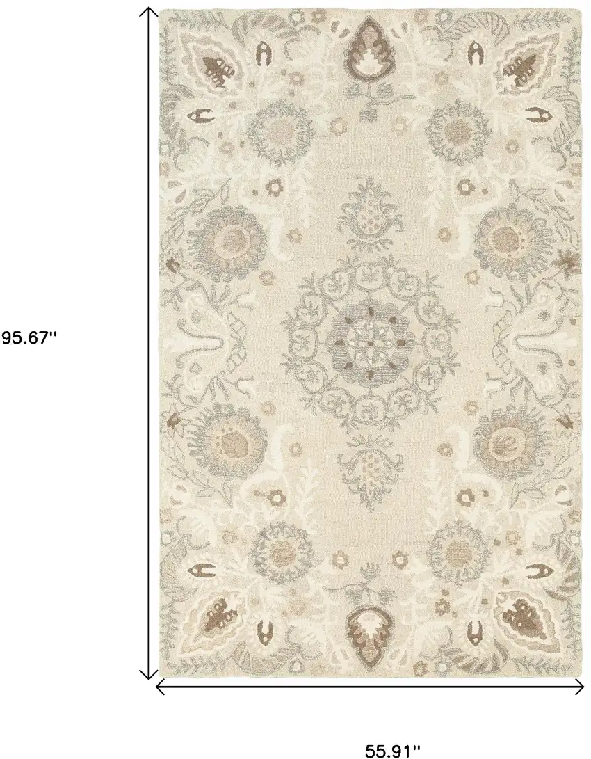 Sand Wool Floral Hand Tufted Area Rug Photo 3