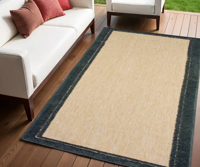 Beige and Black Indoor Outdoor Area Rug Photo 1