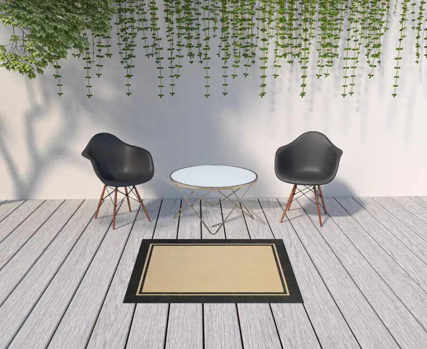 Sand and Black Border Indoor Outdoor Area Rug Photo 4
