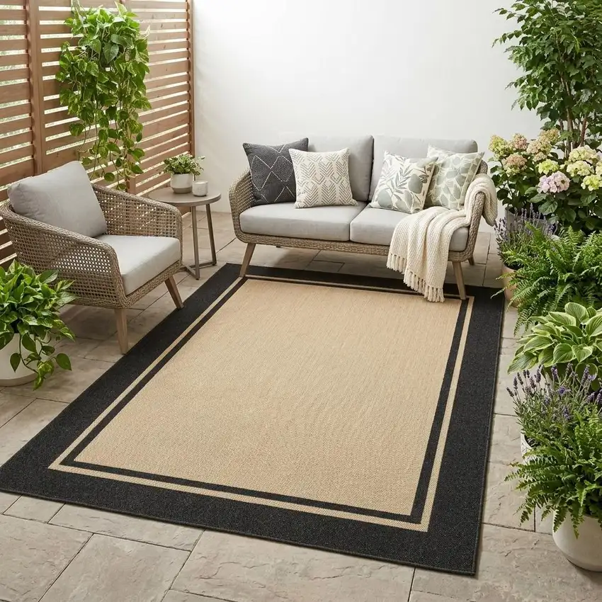 Beige And Black Indoor Outdoor Area Rug Photo 1