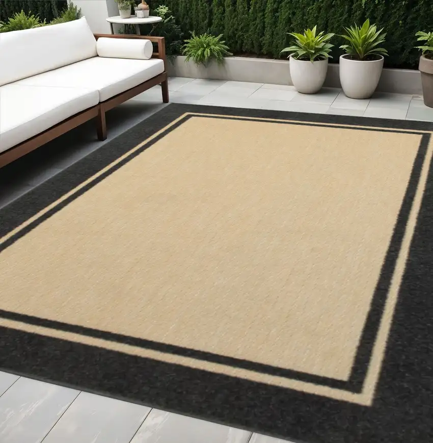 Beige And Black Indoor Outdoor Area Rug Photo 1