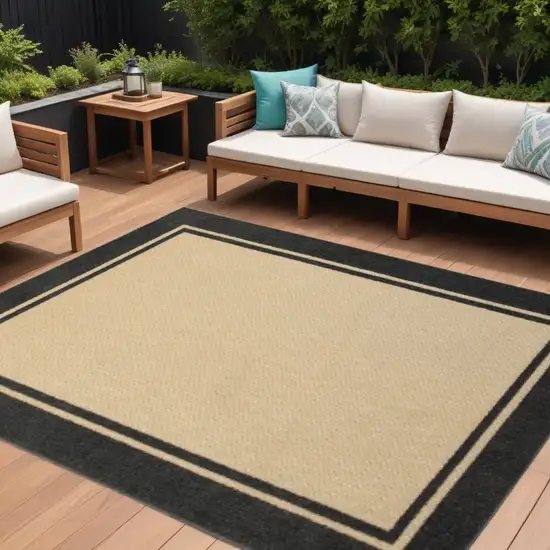 Beige And Black Indoor Outdoor Area Rug Photo 1