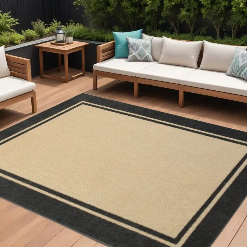 Beige And Black Indoor Outdoor Area Rug Photo 1