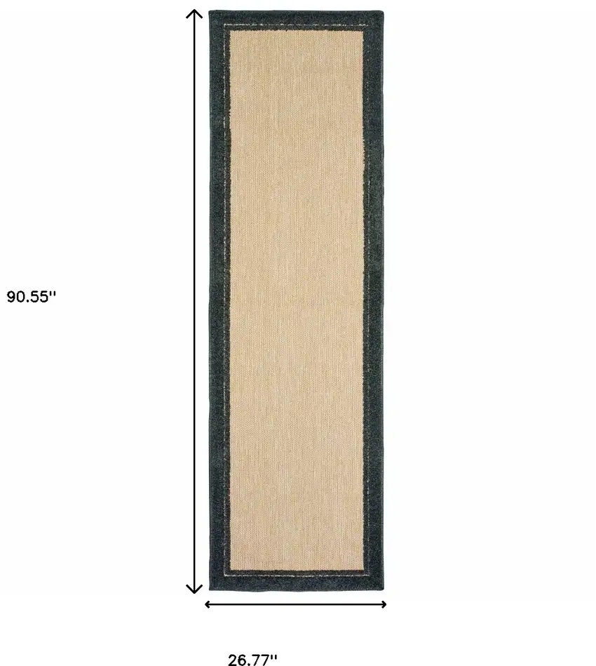 Sand and Black Border Indoor Outdoor Runner Rug Photo 6