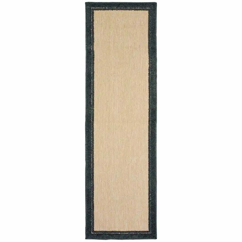 Sand and Black Border Indoor Outdoor Runner Rug Photo 1