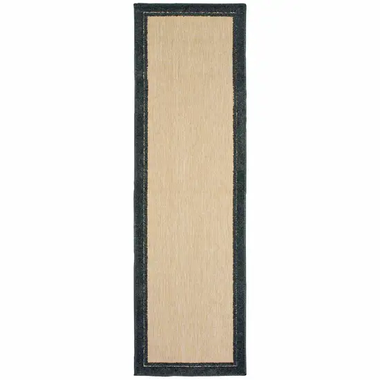 Sand and Black Border Indoor Outdoor Runner Rug Photo 1