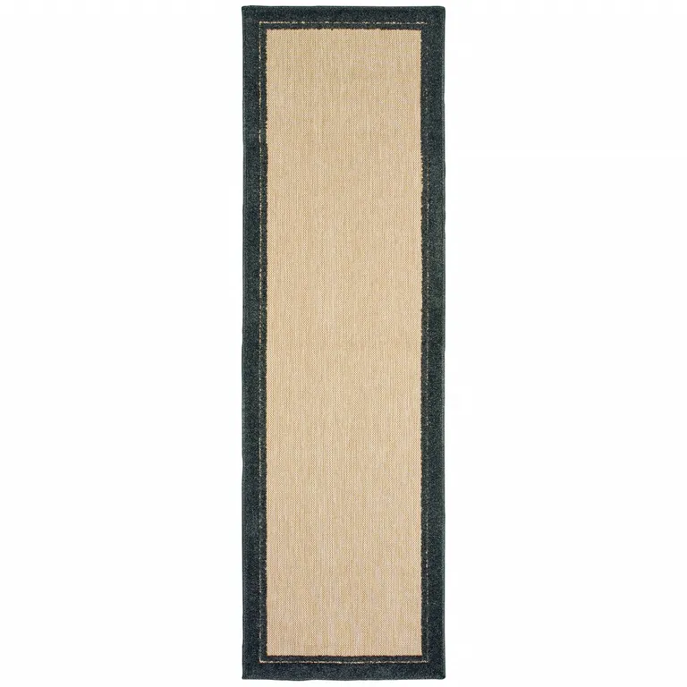Sand and Black Border Indoor Outdoor Runner Rug Photo 1