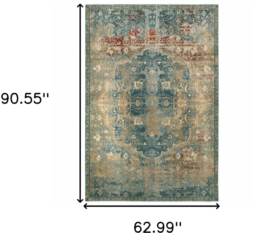 Sand and Blue Distressed Indoor Area Rug Photo 6