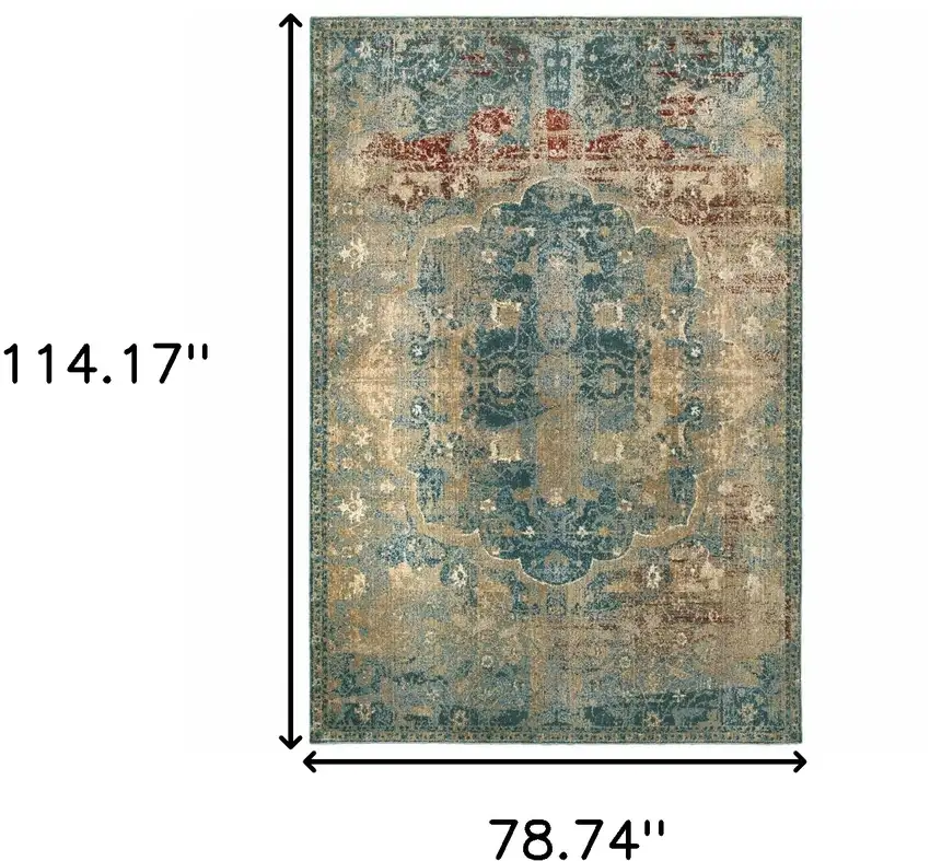 Sand and Blue Distressed Indoor Area Rug Photo 6