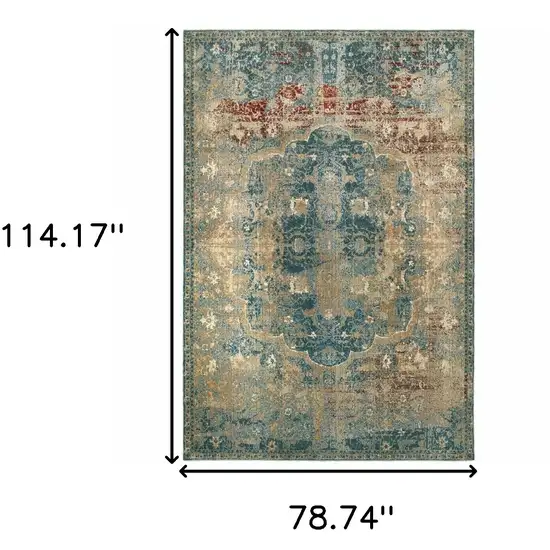 Sand and Blue Distressed Indoor Area Rug Photo 6