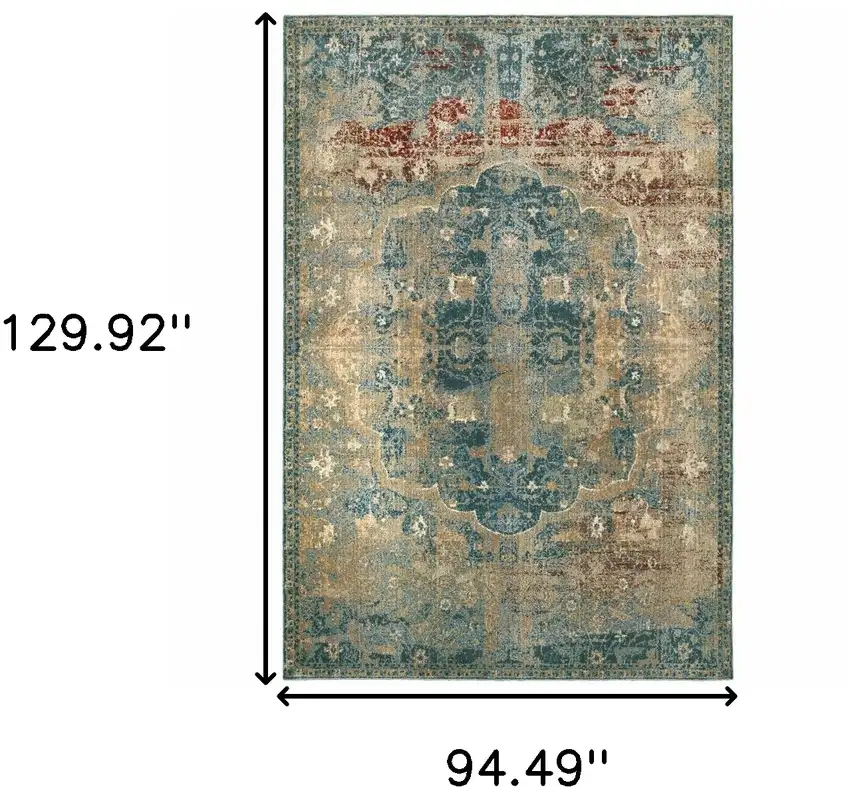Sand and Blue Distressed  Indoor Area Rug Photo 6