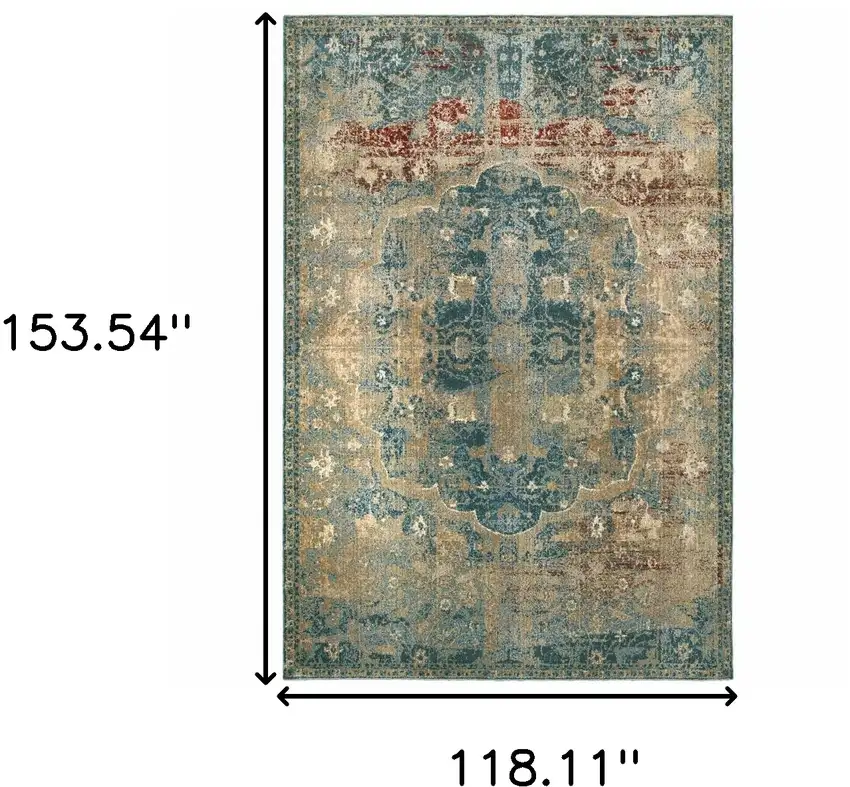 Sand and Blue Distressed Indoor Area Rug Photo 6
