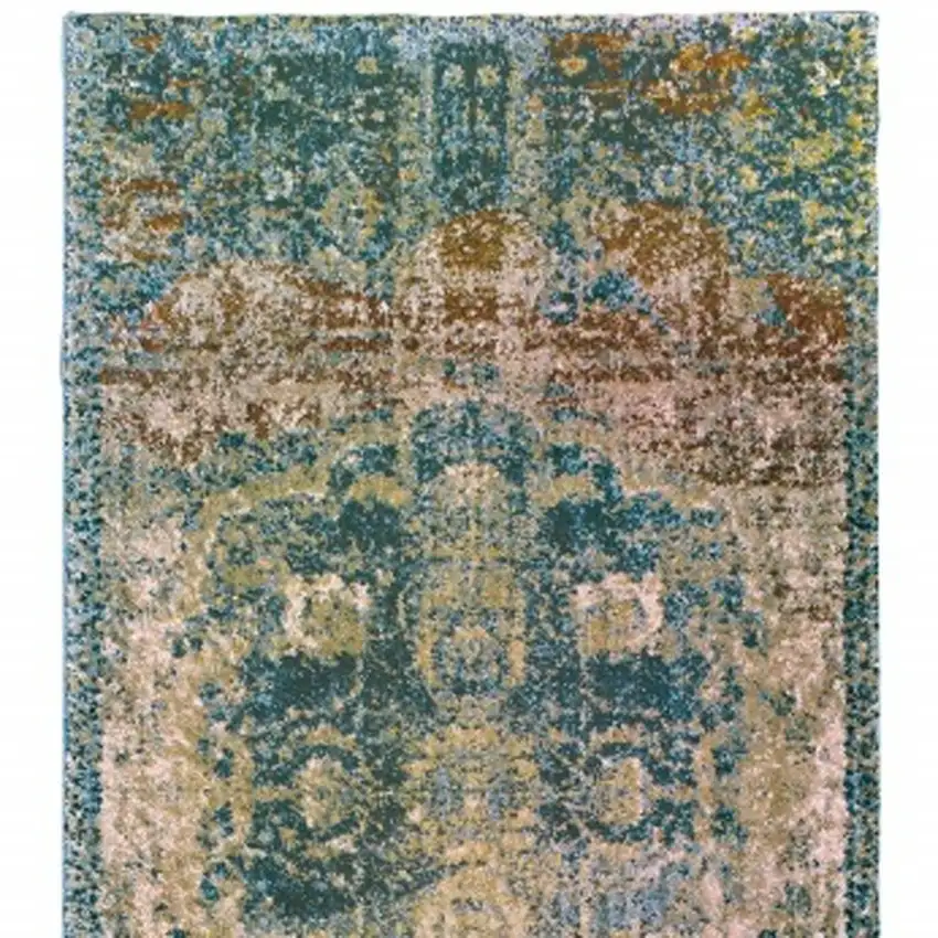 Sand and Blue Distressed Indoor Runner Rug Photo 4