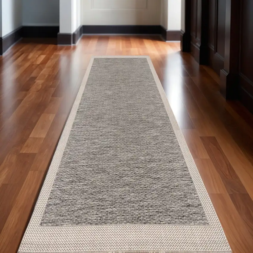 10' Beige And Gray Abstract Runner Rug Photo 1