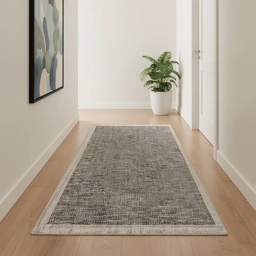 13' Beige And Gray Abstract Runner Rug Photo 1