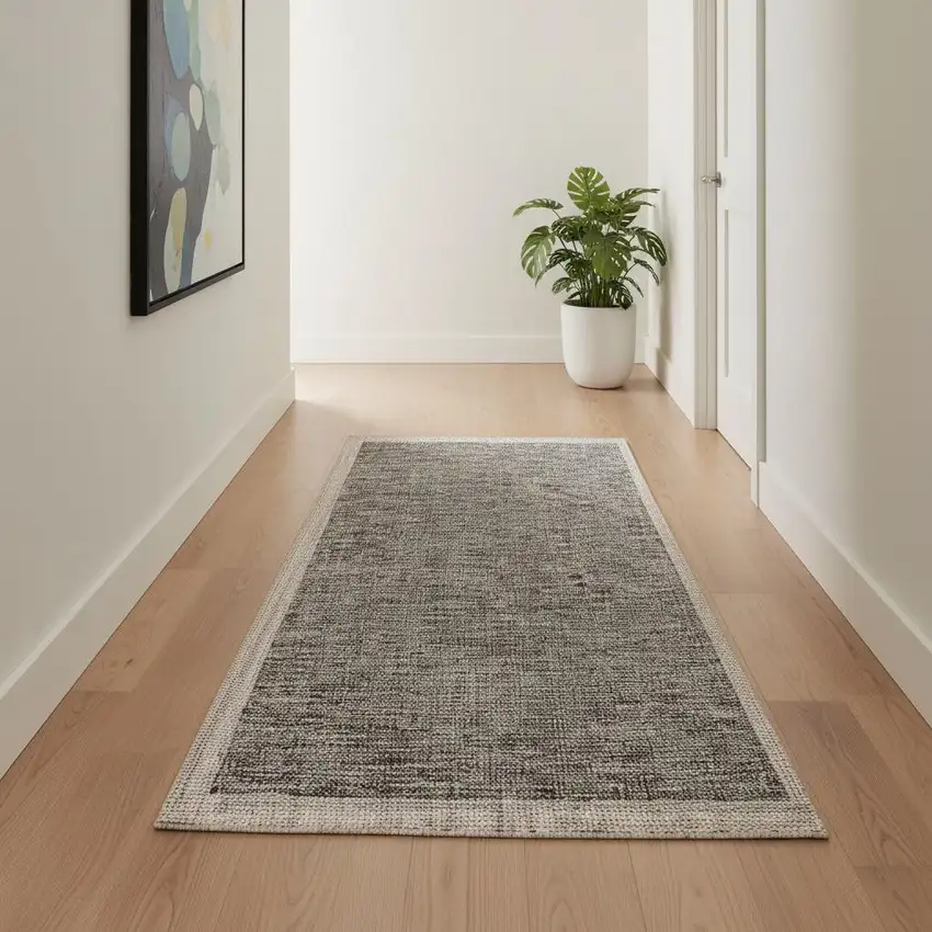 15' Beige And Gray Abstract Runner Rug Photo 1