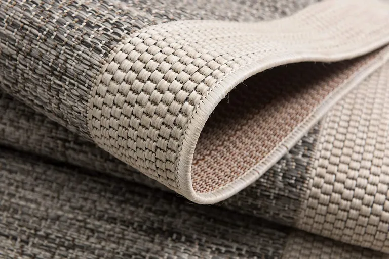 Sand and Gray Distressed Border Runner Rug Photo 4