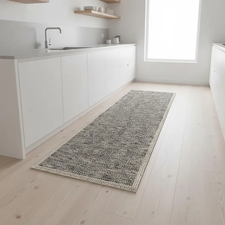 Sand and Gray Distressed Border Runner Rug Photo 5