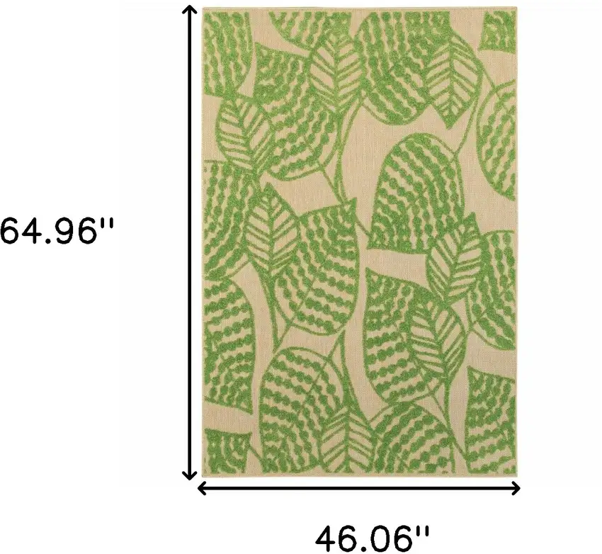 Sand and Lime Green Leaves Indoor Outdoor Area Rug Photo 6