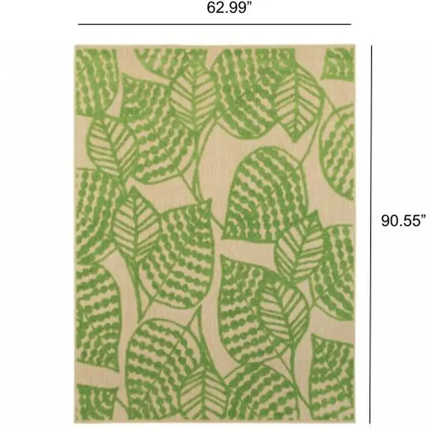 Sand and Lime Green Leaves Indoor Outdoor Area Rug Photo 4