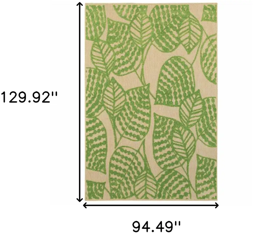 Sand and Lime Green Leaves Indoor Outdoor Area Rug Photo 6