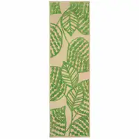 Photo of Sand and Lime Green Leaves Indoor Outdoor Runner Rug
