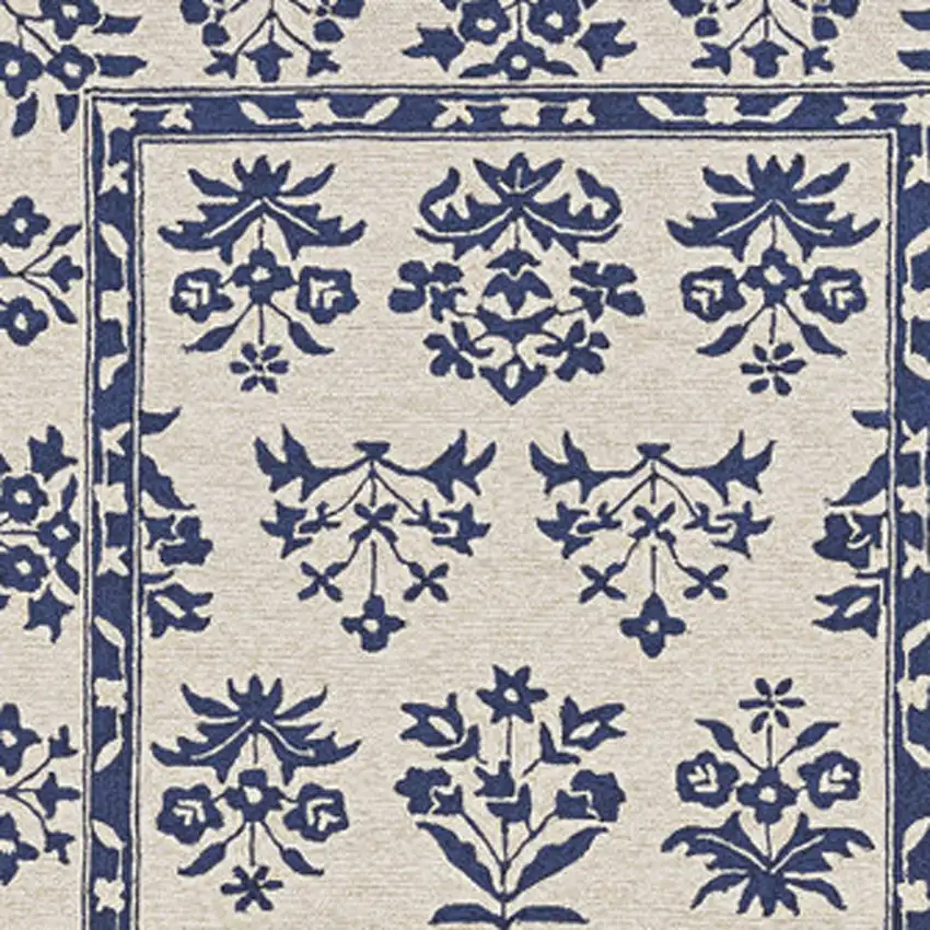 5' X 7' Sand Or Blue Floral Bordered Indoor Outdoor Area Rug Photo 4