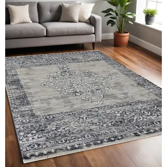 Charcoal and Gray Medallion Area Rug Photo 1