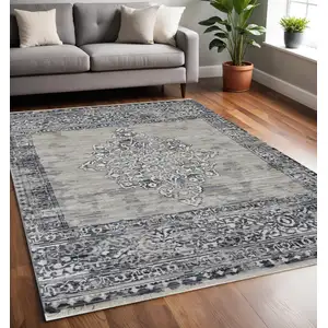 Photo of Sand or Charcoal Medallion Bordered Area Rug