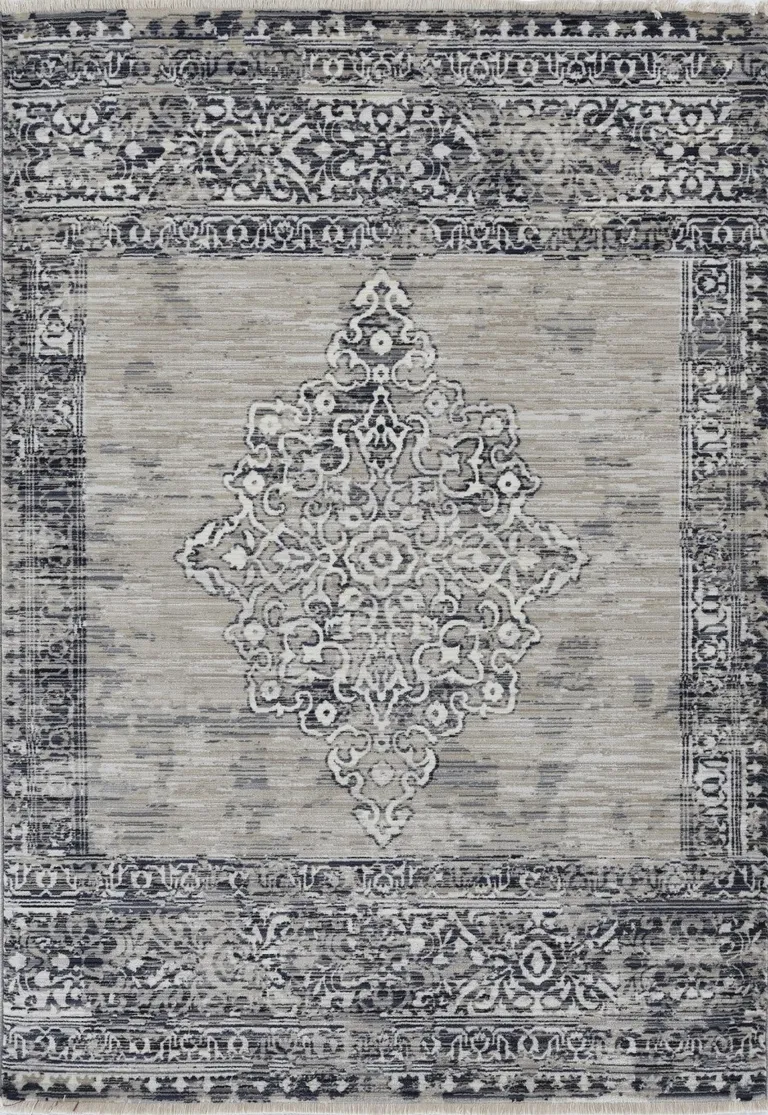 Sand or Charcoal Medallion Bordered Area Rug Photo 4