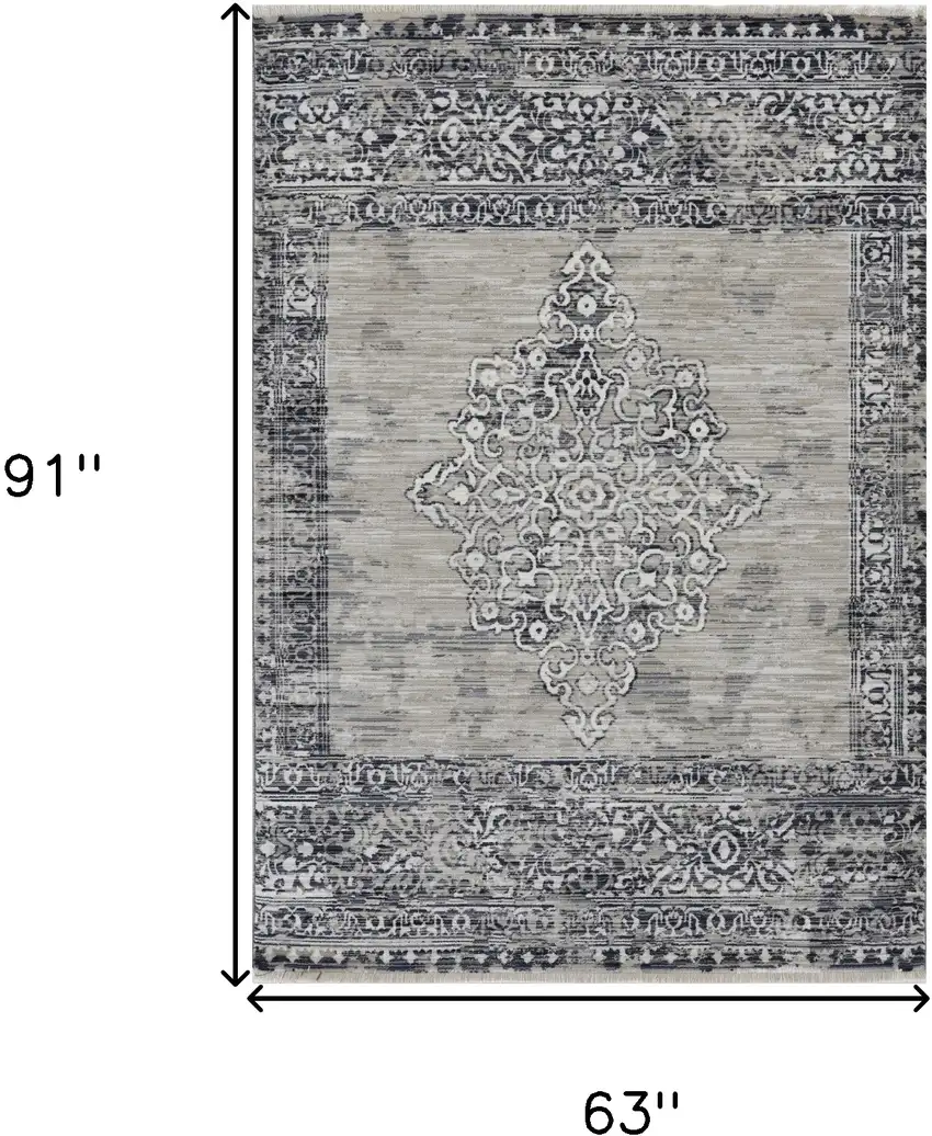 Sand Or Charcoal Medallion Bordered Area Rug Photo 3