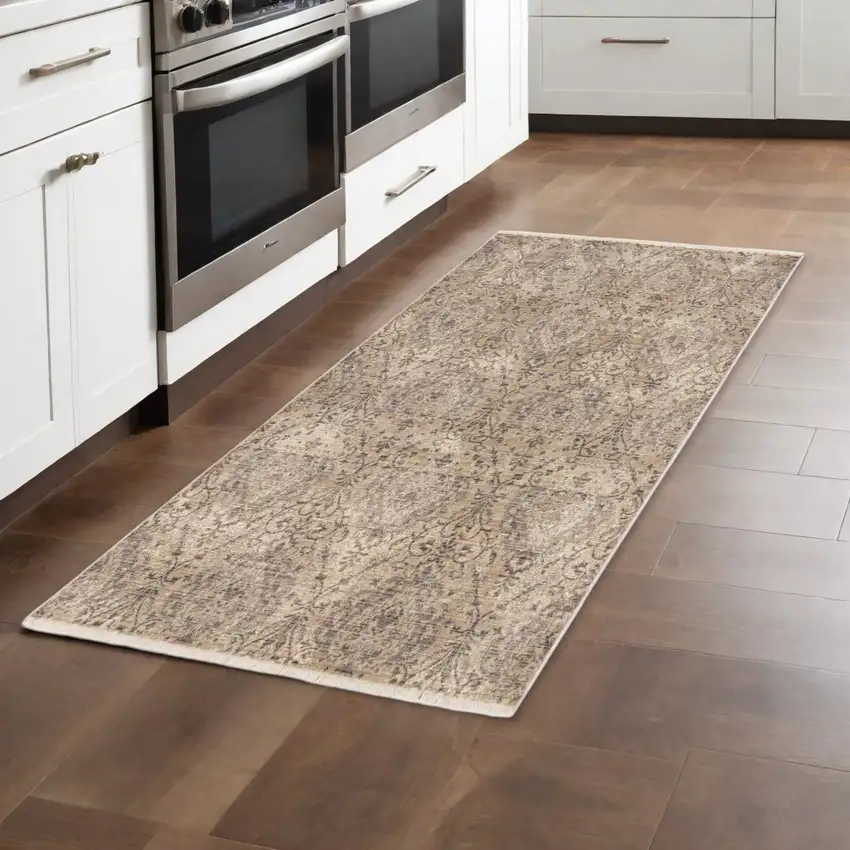 8' Sand Or Charcoal Polypropylene Runner Rug Photo 2