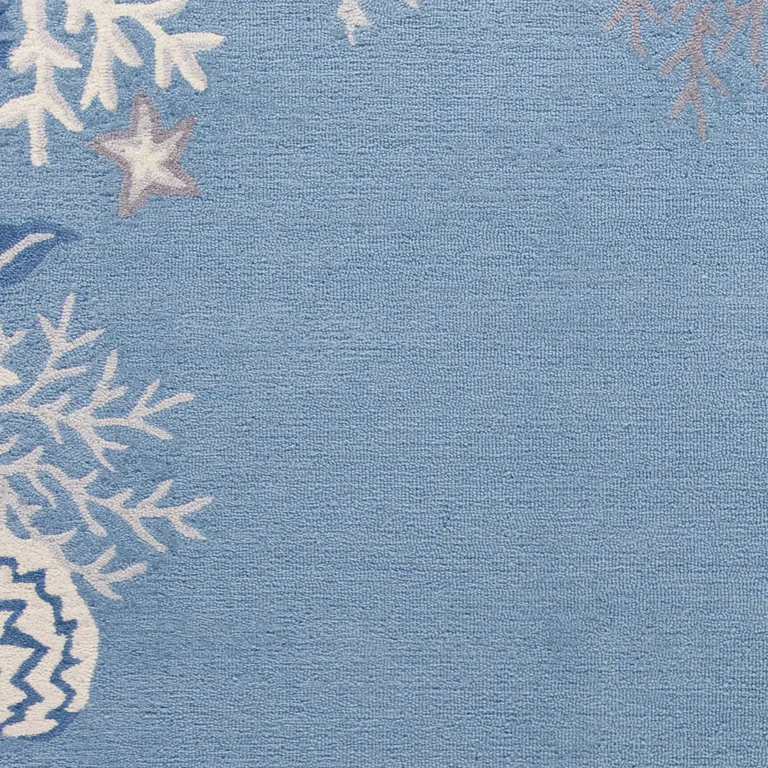 Sea Blue Hand Hooked Bordered Coral Reef Indoor Accent Rug Photo 2