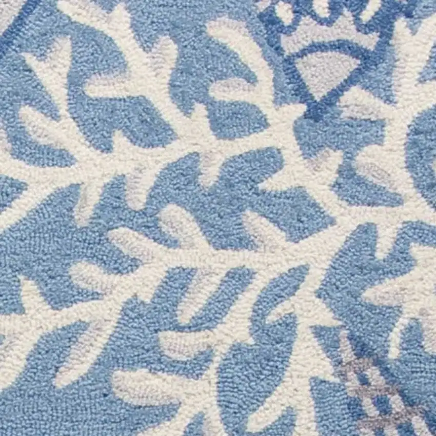 2'X4' Sea Blue Hand Hooked Bordered Coral Reef Indoor Accent Rug Photo 5