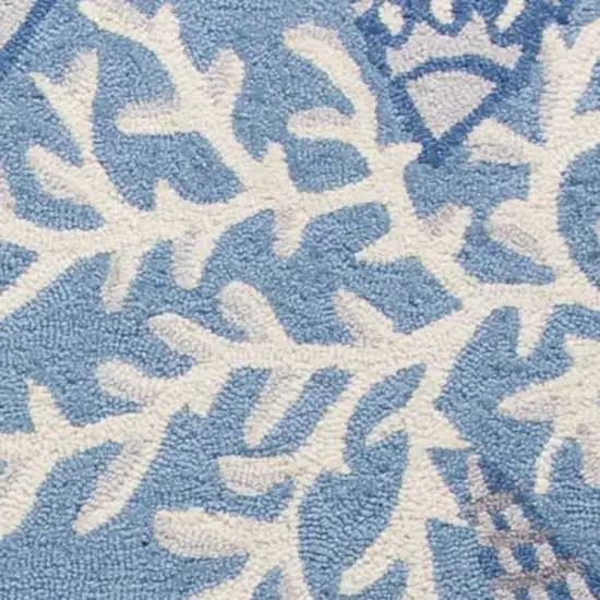 2'X4' Sea Blue Hand Hooked Bordered Coral Reef Indoor Accent Rug Photo 5