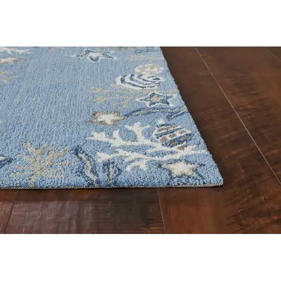 Sea Blue Hand Hooked Bordered Coral Reef Indoor Accent Rug Photo 5