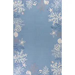 Photo of Sea Blue Hand Hooked Bordered Coral Reef Indoor Accent Rug