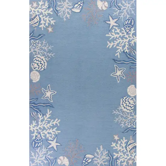 Sea Blue Hand Hooked Bordered Coral Reef Indoor Accent Rug Photo 1