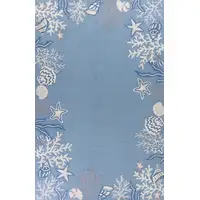 Photo of Sea Blue Hand Hooked Bordered Coral Reef Indoor Accent Rug
