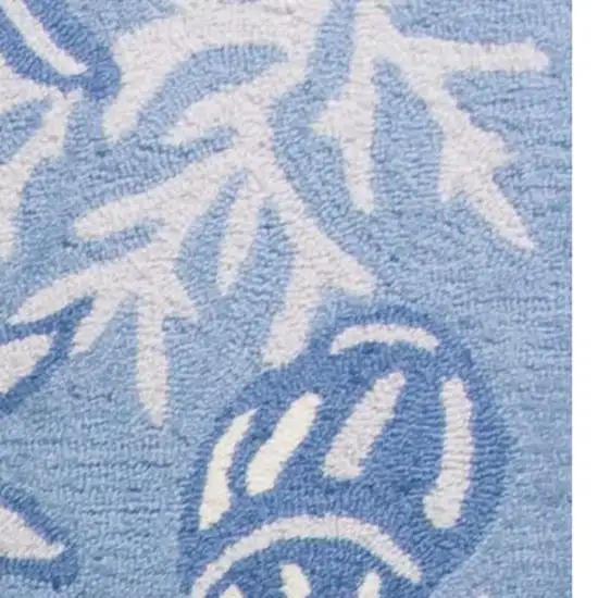 2'X4' Sea Blue Hand Hooked Bordered Coral Reef Indoor Accent Rug Photo 4