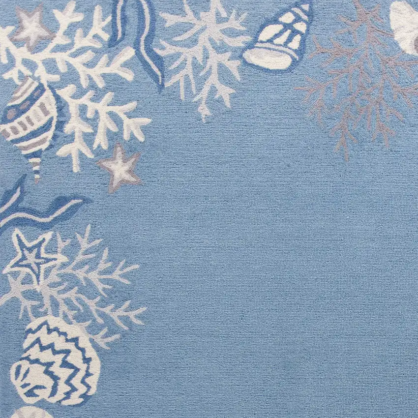 Sea Blue Hand Hooked Bordered Coral Reef Indoor Accent Rug Photo 3