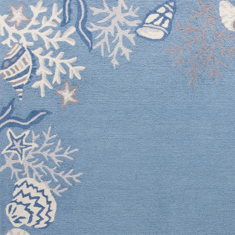 Sea Blue Hand Hooked Bordered Coral Reef Indoor Accent Rug Photo 3