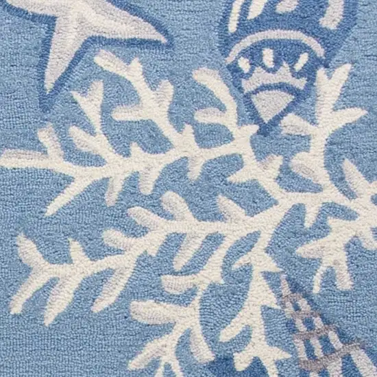 2'X4' Sea Blue Hand Hooked Bordered Coral Reef Indoor Accent Rug Photo 6