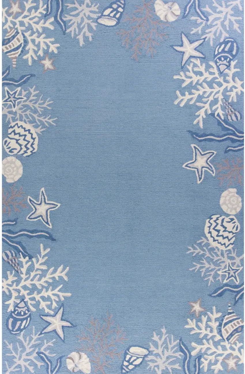 2'X4' Sea Blue Hand Hooked Bordered Coral Reef Indoor Accent Rug Photo 2