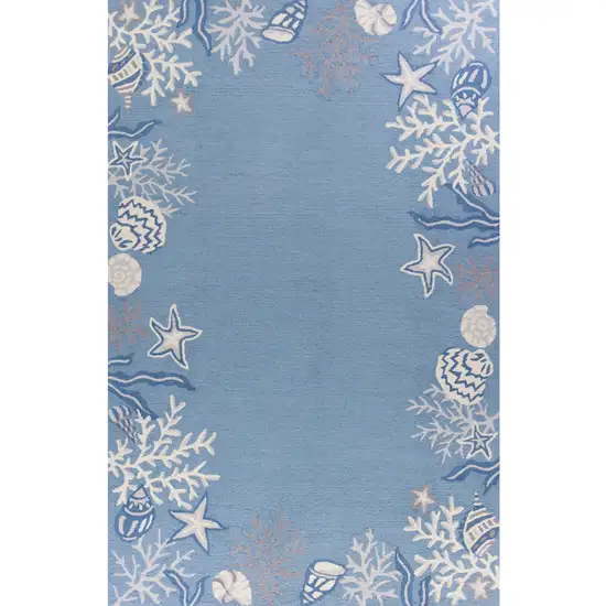 2'X4' Sea Blue Hand Hooked Bordered Coral Reef Indoor Accent Rug Photo 2