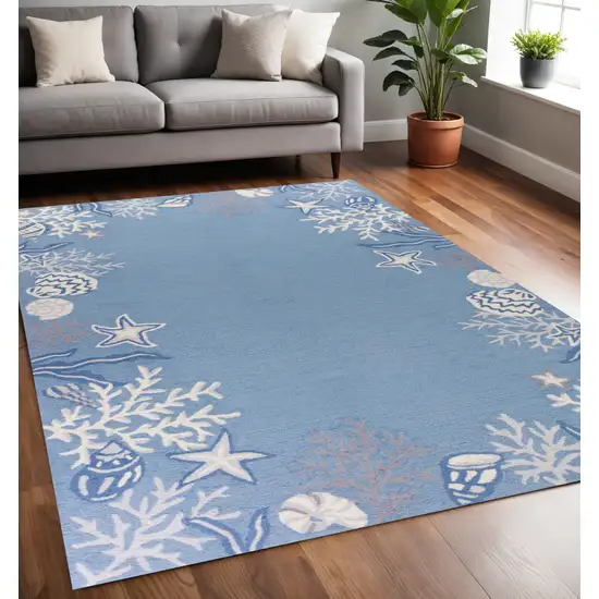 Blue Gray And White Fish and Coral Hand Tufted Area Rug Photo 2