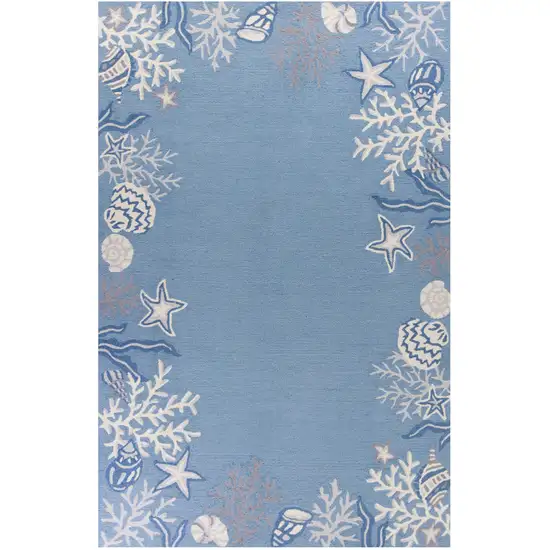 Blue Gray And White Fish and Coral Hand Tufted Area Rug Photo 1