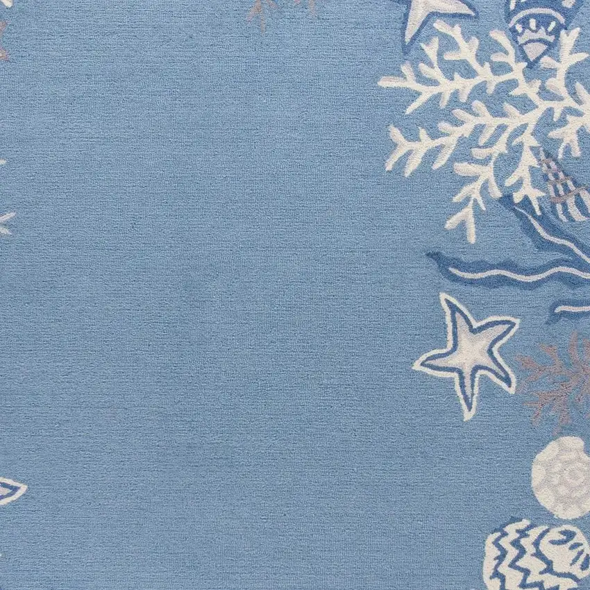 Blue Gray And White Fish and Coral Hand Tufted Area Rug Photo 3