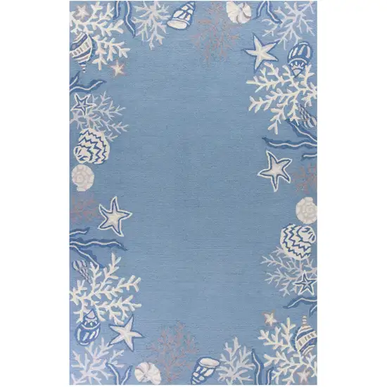 Blue and Off White Coral Hand Hooked Area Rug Photo 2